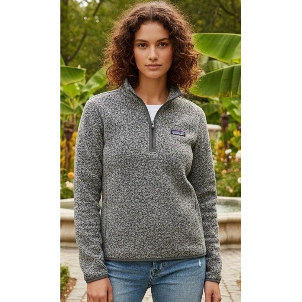 Patagonia Sweater Women's Size M‎ Wool Blend Fleece Gray 1/4 Zip Outdoor Preppy